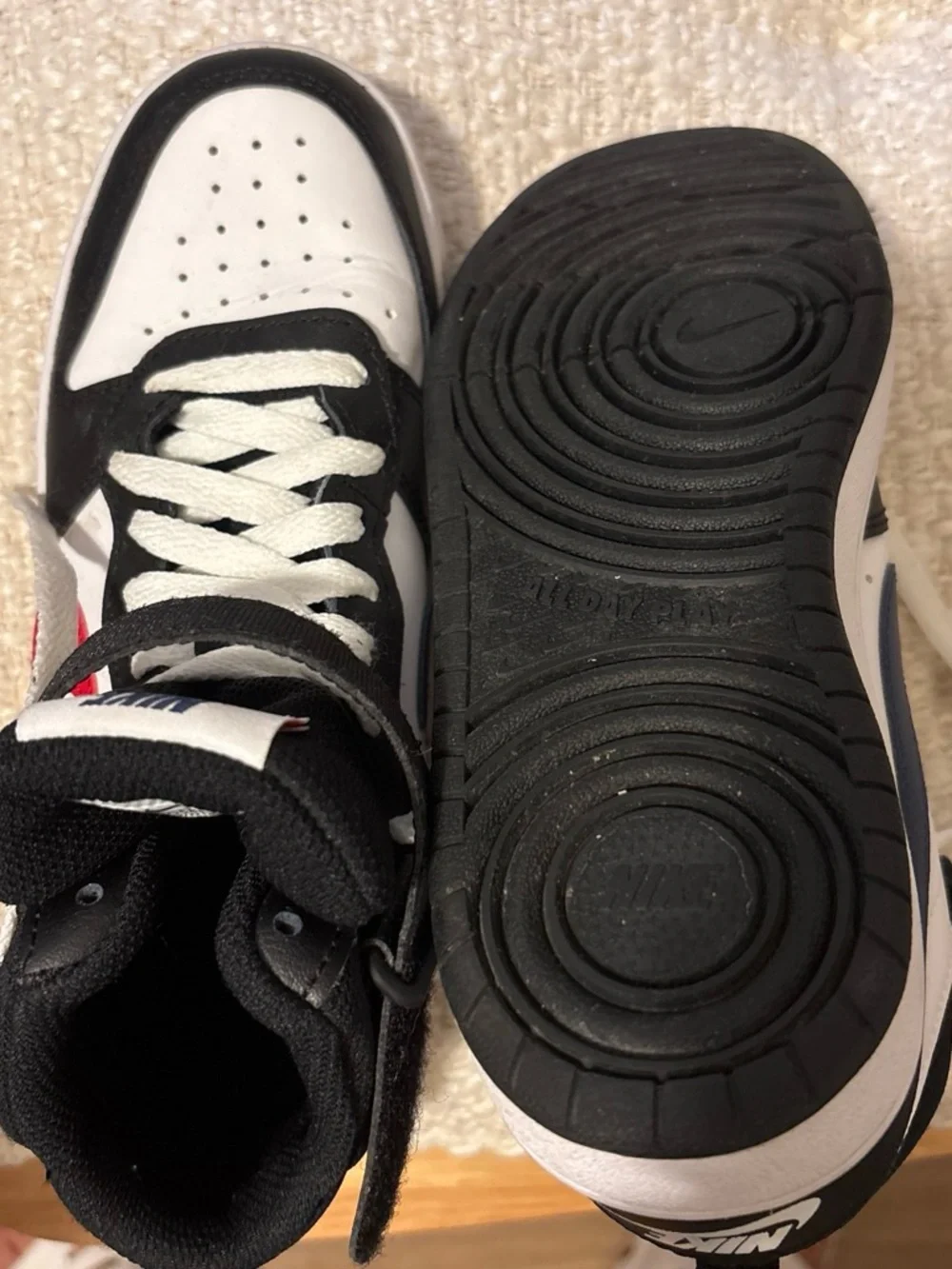 Nike Kids High-Top Sneakers in Black, White & Red